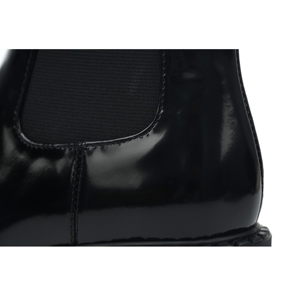 EM Sneakers Prada Boots Black Patent Leather Chelsea Slip-on Round Toe Fashionable