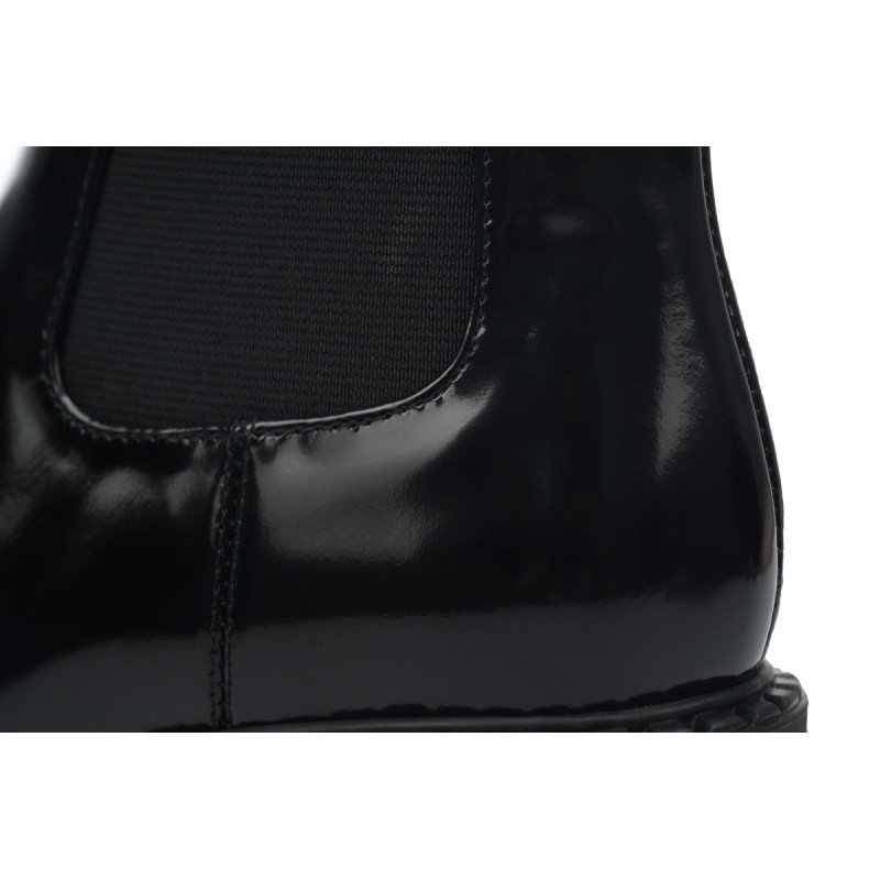 EM Sneakers Prada Boots Black Patent Leather Chelsea Slip-on Round Toe Fashionable