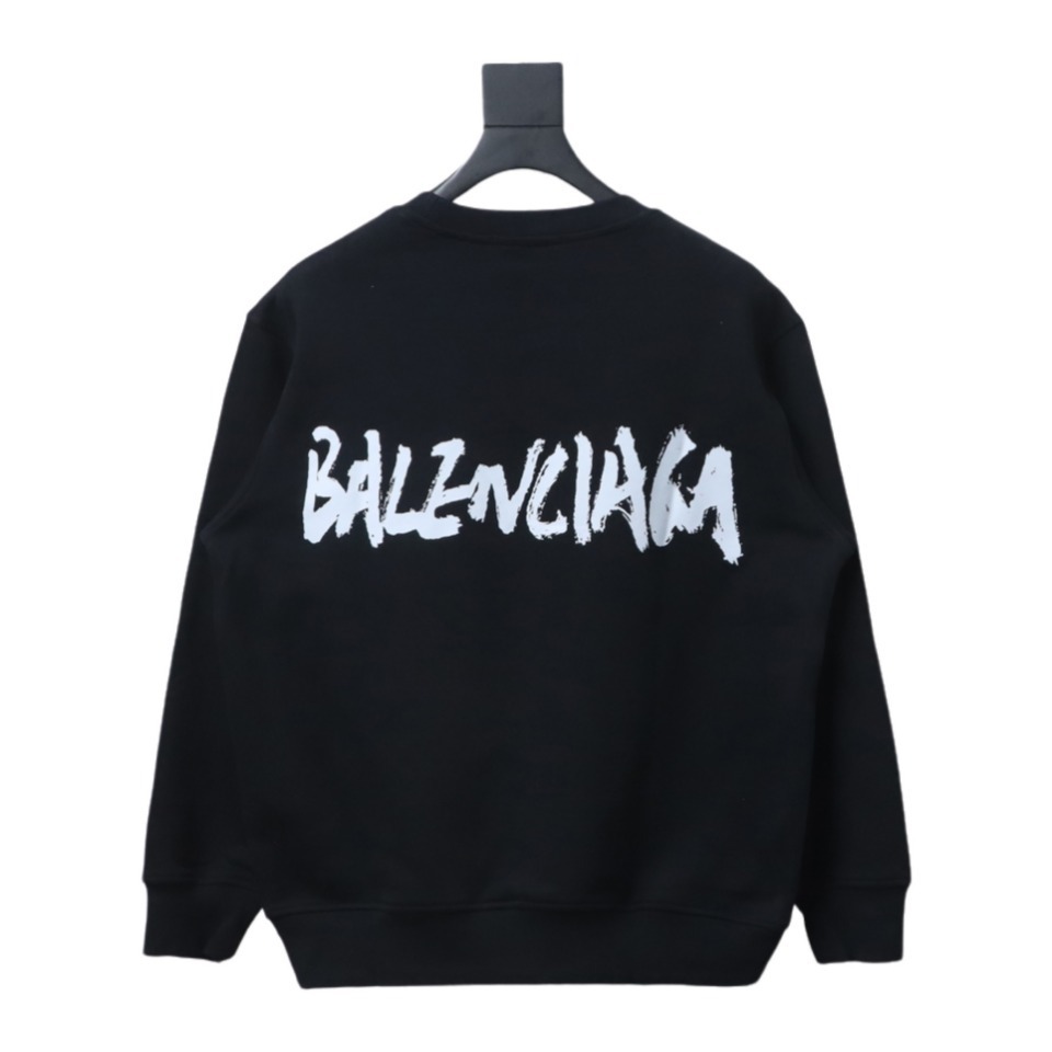 EM Sneakers Gucci Crew Neck Sweatshirt in Collaboration with Balenciaga 24SS Graffiti Lettering Print Black