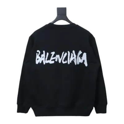 EM Sneakers Gucci Crew Neck Sweatshirt in Collaboration with Balenciaga 24SS Graffiti Lettering Print Black 02