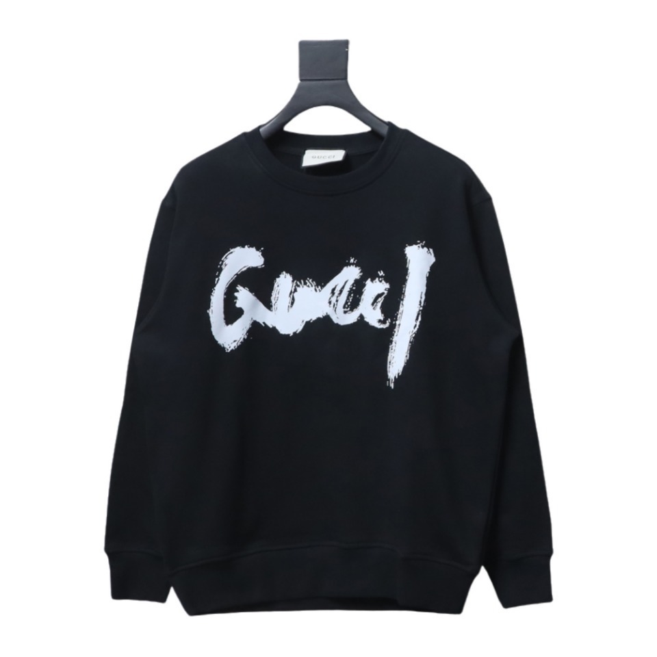 EM Sneakers Gucci Crew Neck Sweatshirt in Collaboration with Balenciaga 24SS Graffiti Lettering Print Black