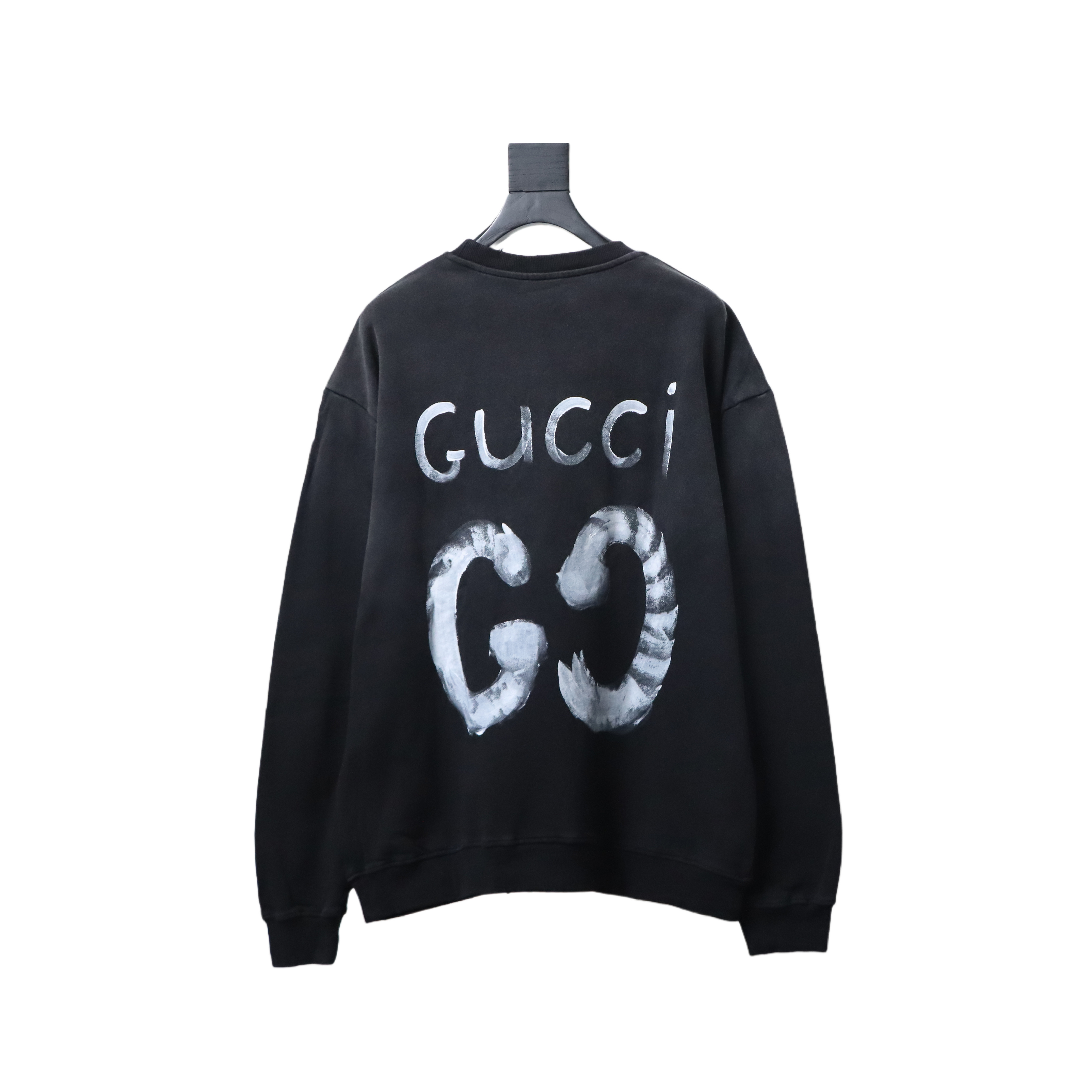 EM Sneakers Gucci Crew Neck Sweatshirt Washed Hand-Painted Letters Black