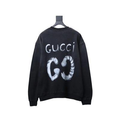 EM Sneakers Gucci Crew Neck Sweatshirt Washed Hand-Painted Letters Black 02