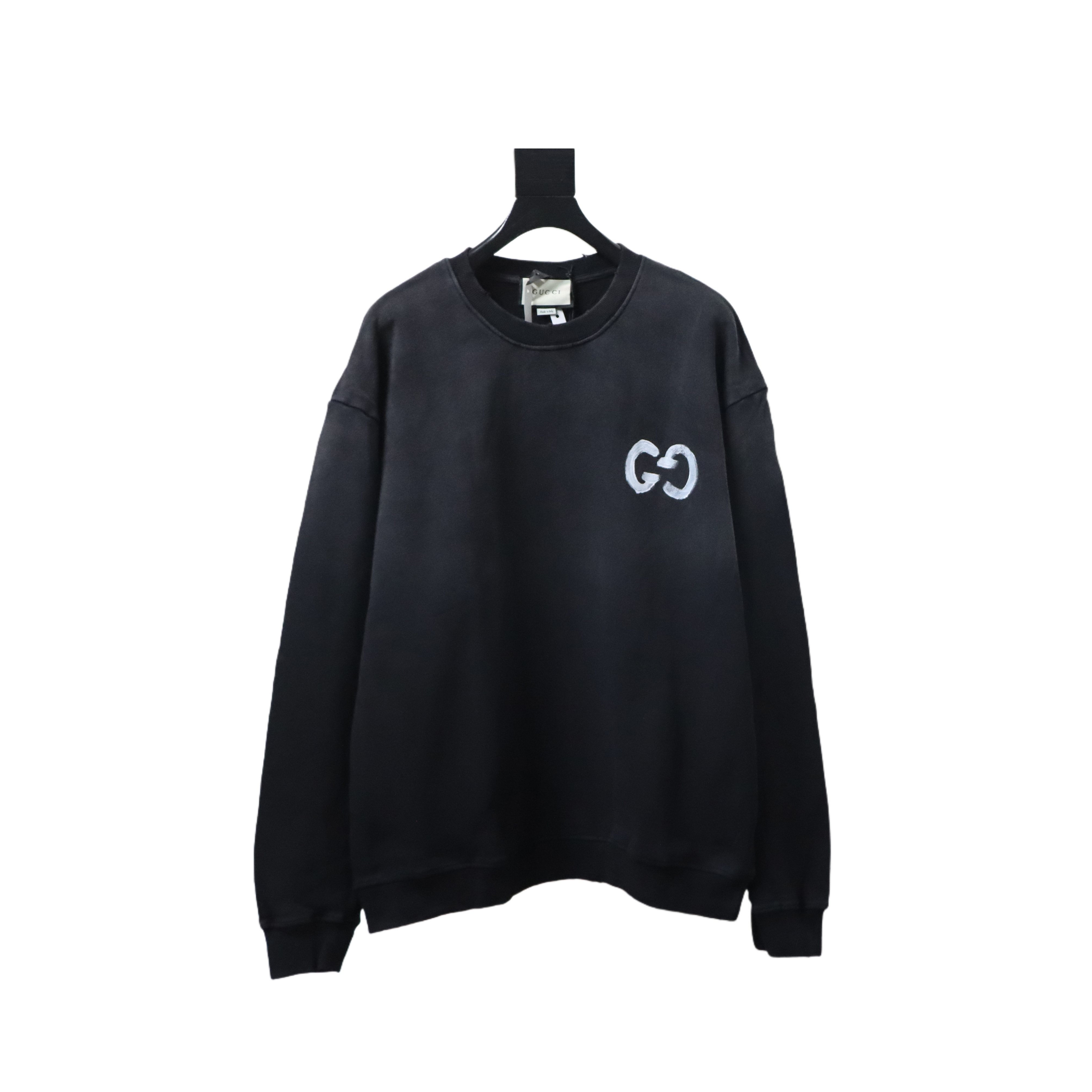 EM Sneakers Gucci Crew Neck Sweatshirt Washed Hand-Painted Letters Black