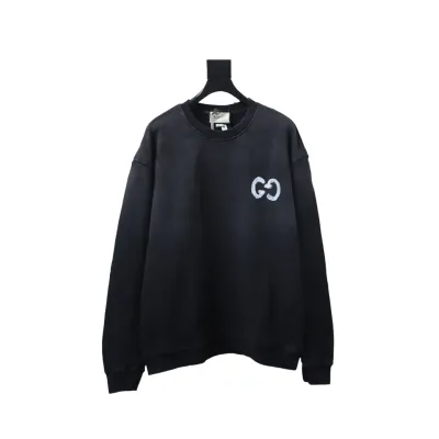 EM Sneakers Gucci Crew Neck Sweatshirt Washed Hand-Painted Letters Black 01