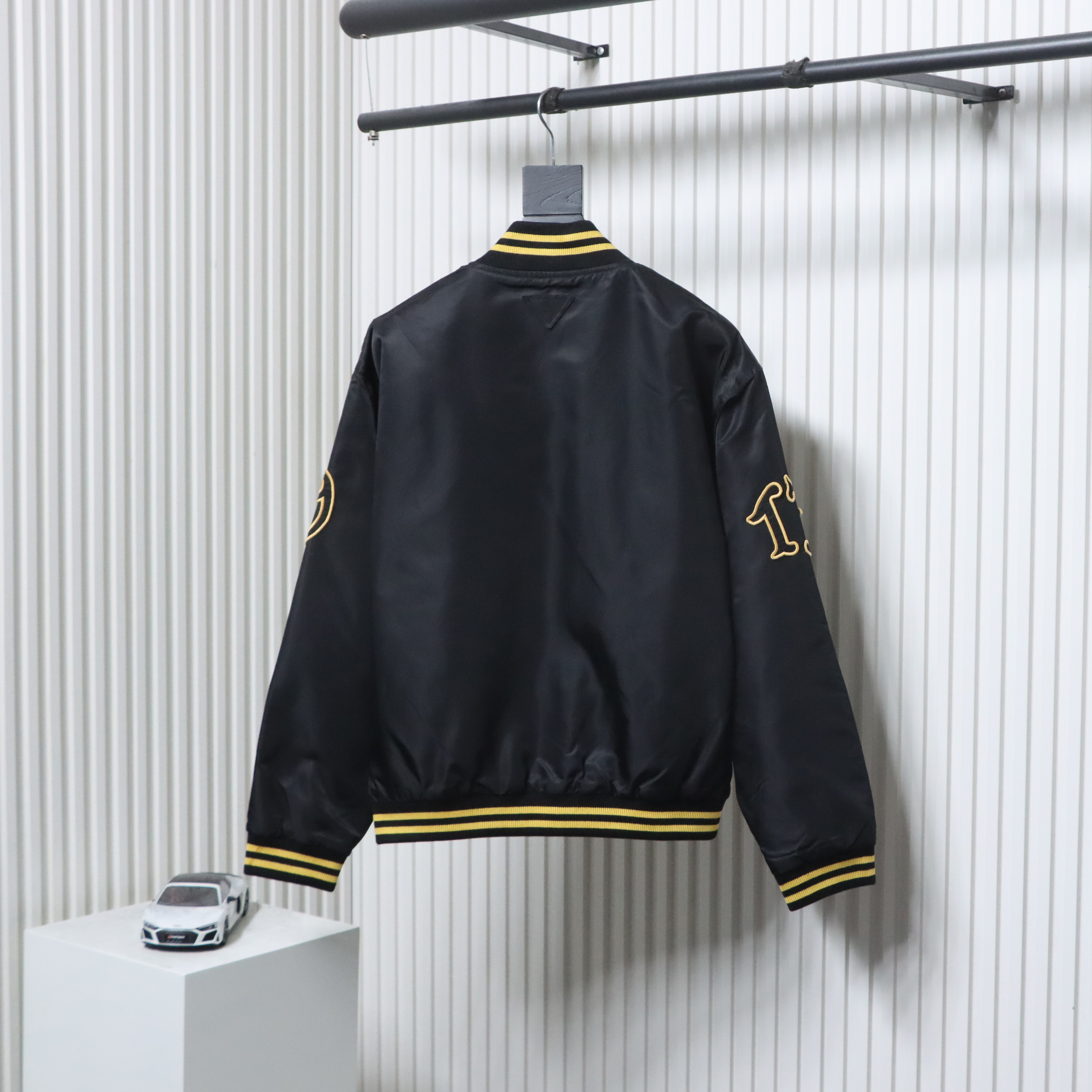 EM Sneakers Prada Grained Canvas Padded Baseball Jacket Black