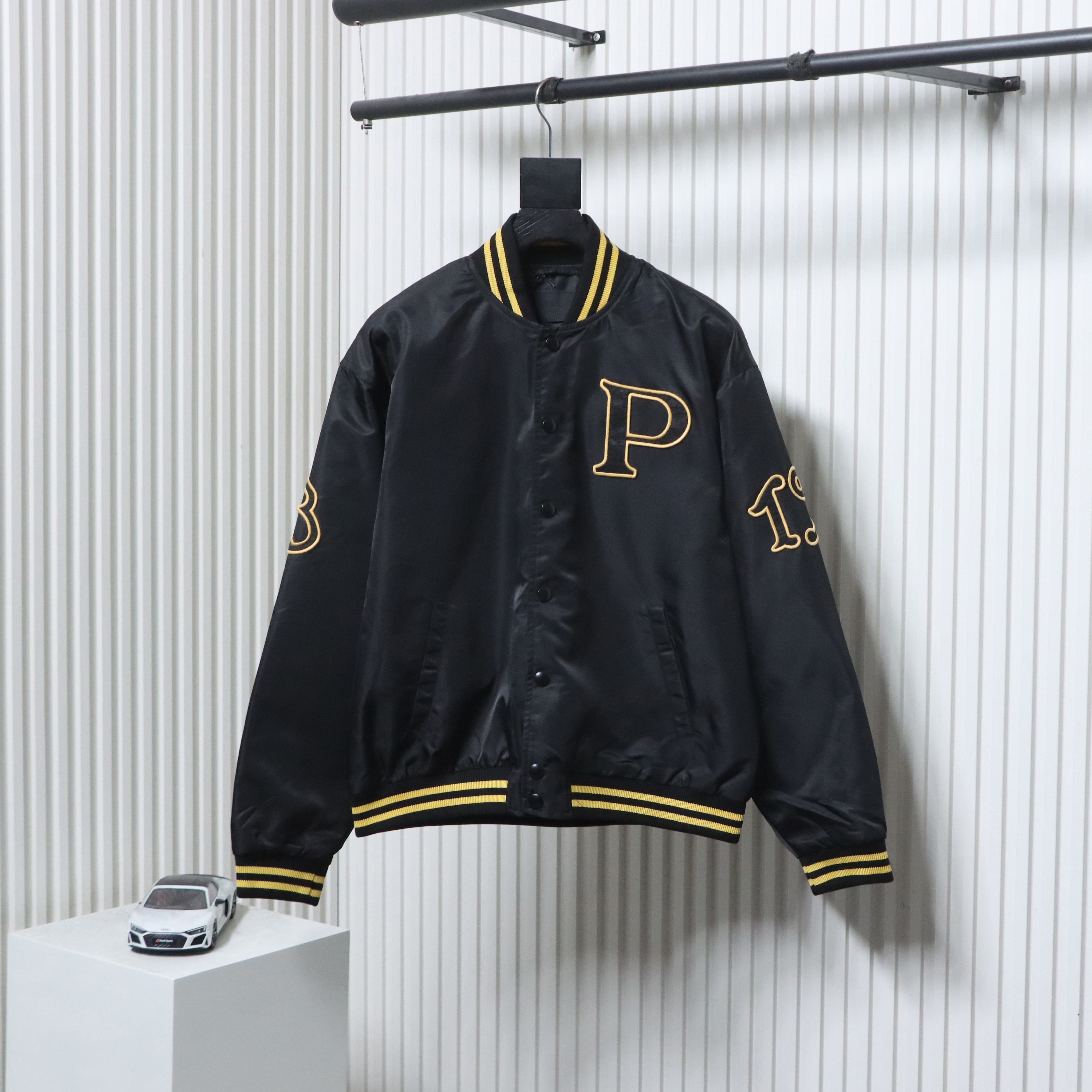 EM Sneakers Prada Grained Canvas Padded Baseball Jacket Black
