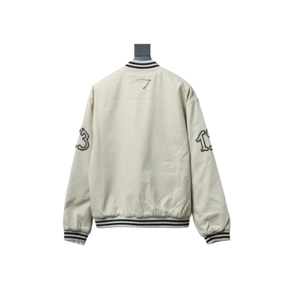 EM Sneakers Prada Grained Canvas Padded Baseball Jacket White 02