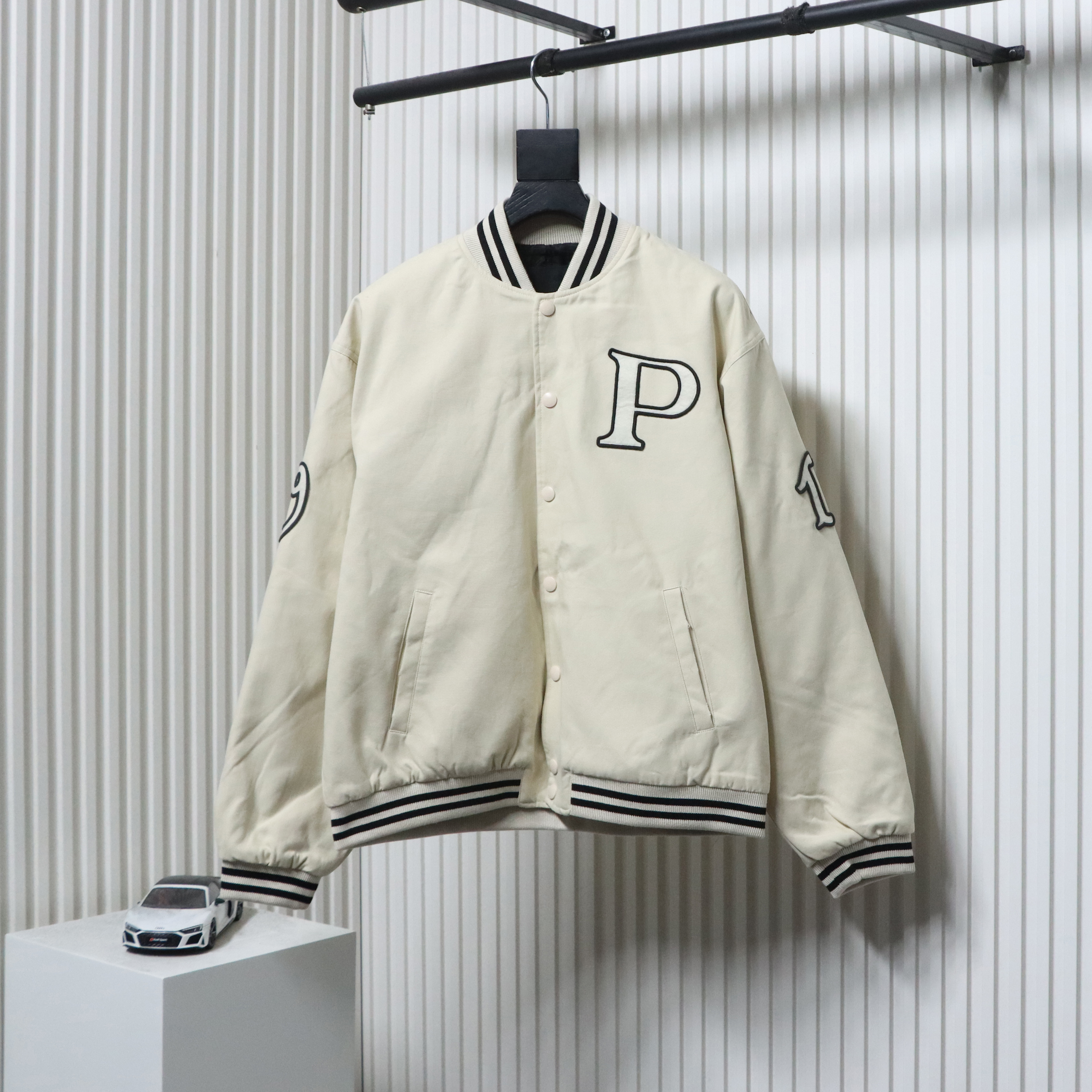 EM Sneakers Prada Grained Canvas Padded Baseball Jacket White