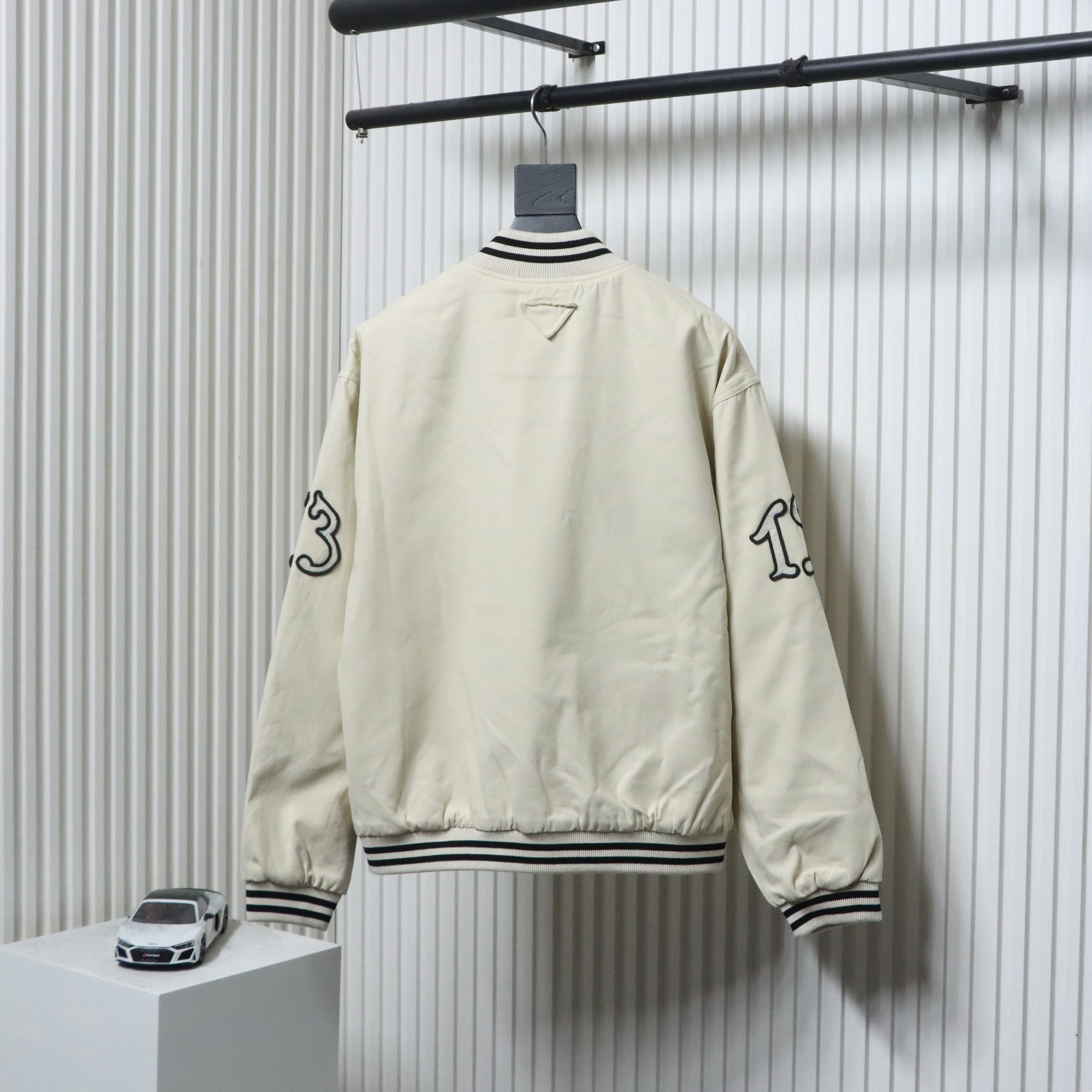 EM Sneakers Prada Grained Canvas Padded Baseball Jacket White