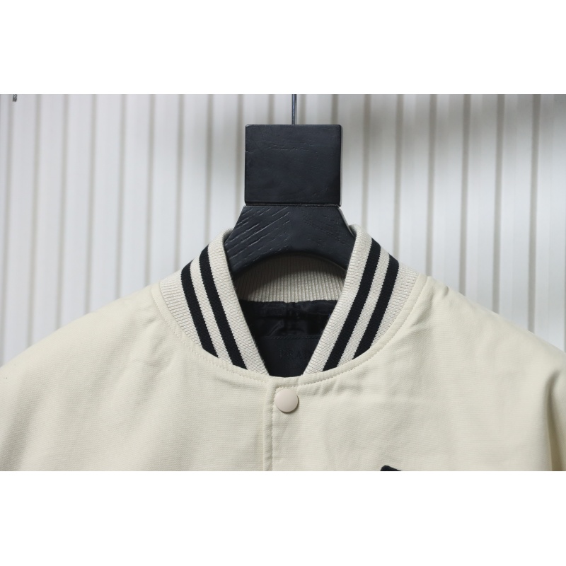 EM Sneakers Prada Grained Canvas Padded Baseball Jacket White