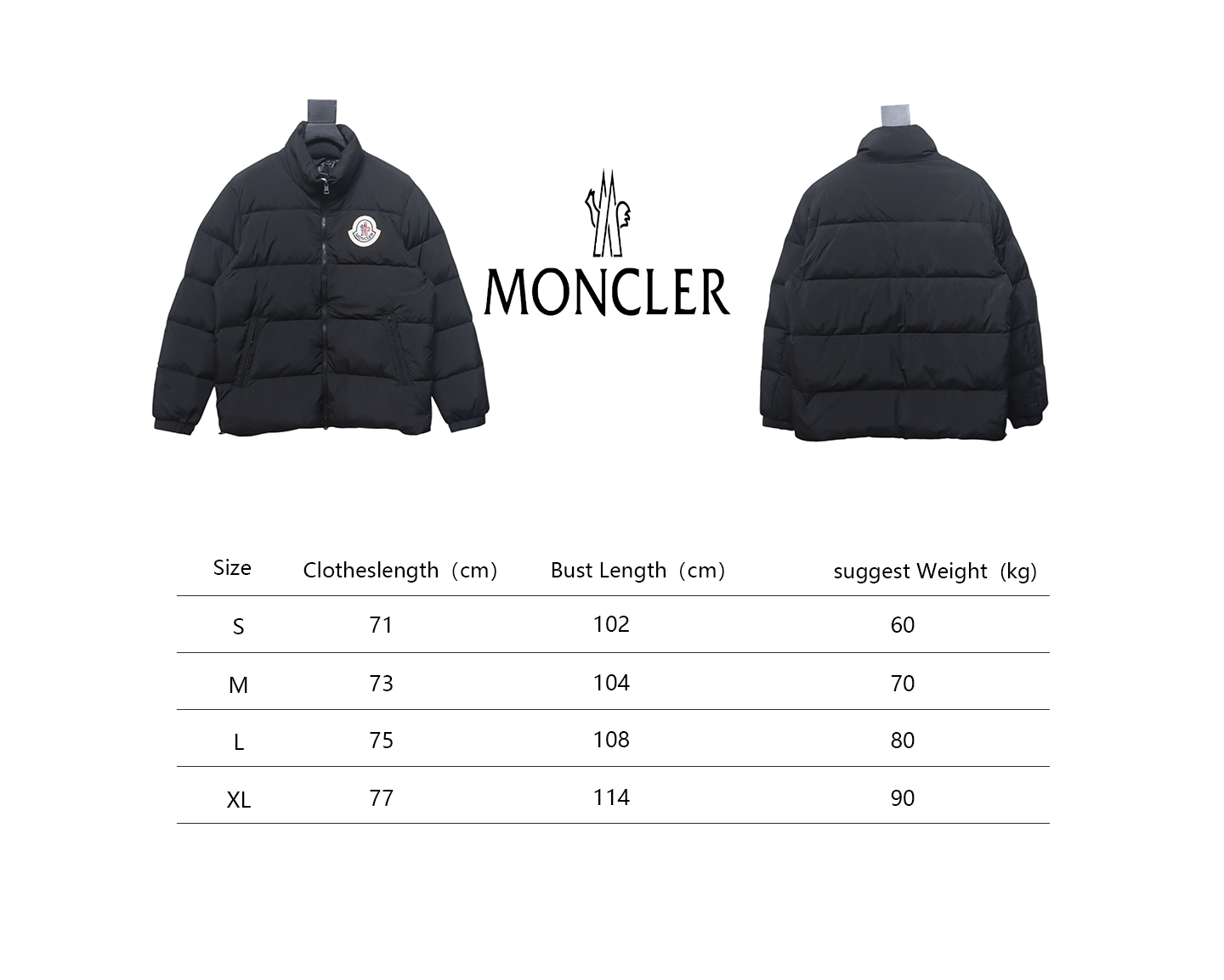 EM Sneakers Moncler Micro-Logo Zipper Stand Collar Down Jacket Black