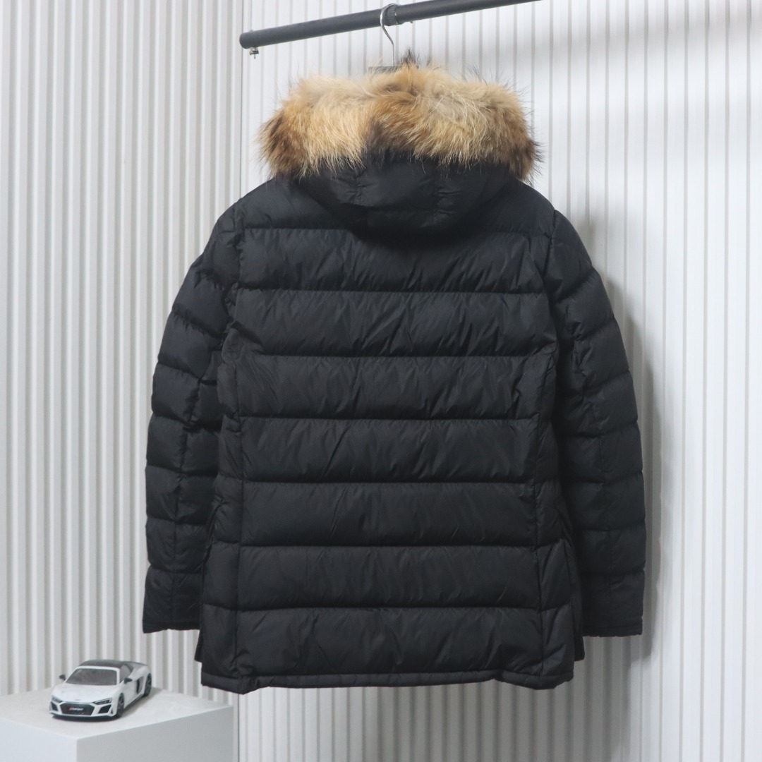 EM Sneakers Moncler Mid-Length Hooded Fur Collar Button Down Jacket Black
