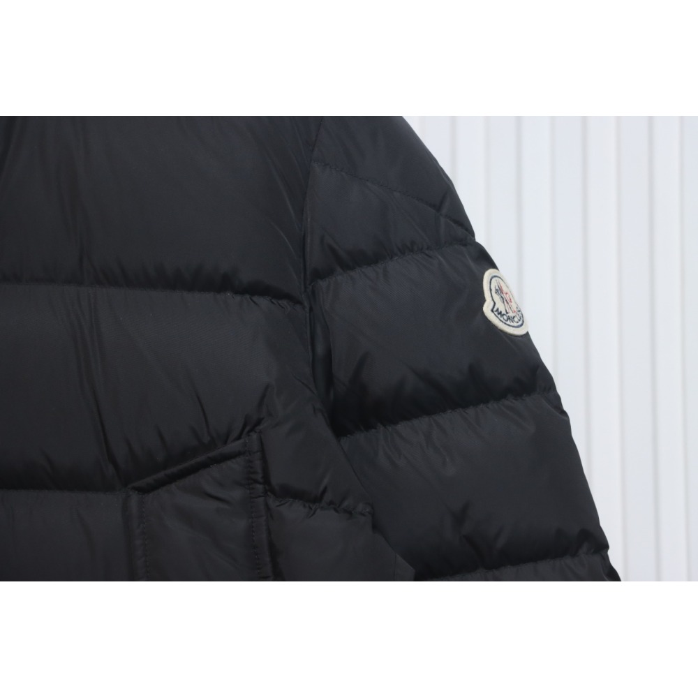 EM Sneakers Moncler Mid-Length Hooded Fur Collar Button Down Jacket Black