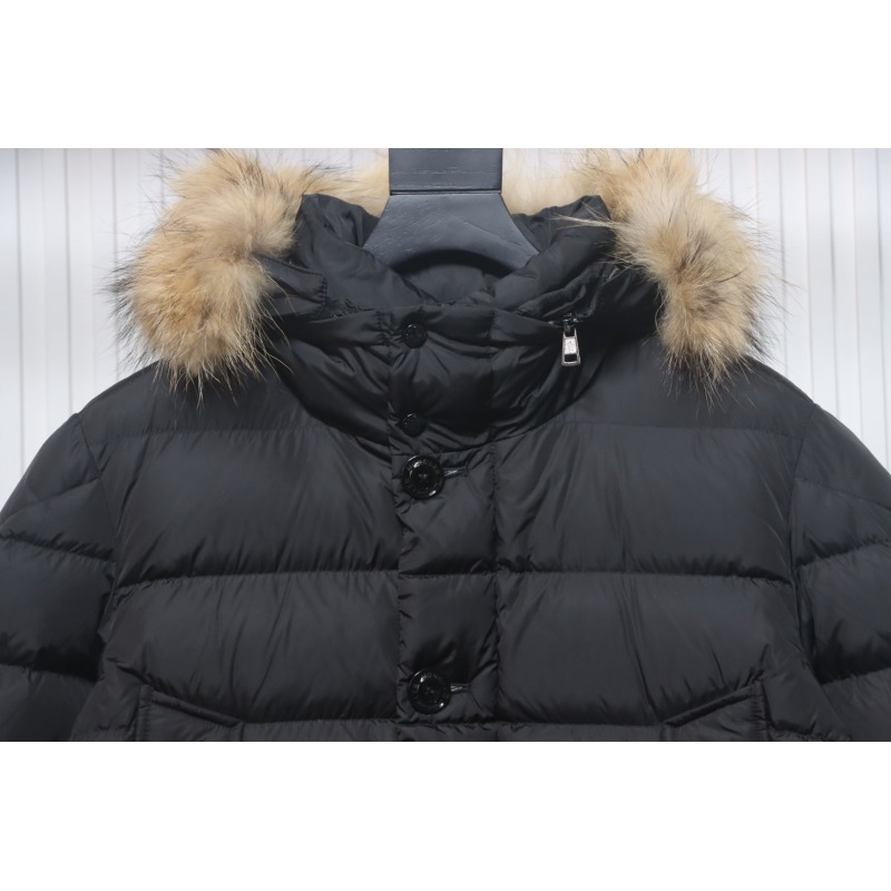 EM Sneakers Moncler Mid-Length Hooded Fur Collar Button Down Jacket Black