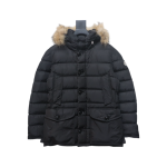 EM Sneakers Moncler Mid-Length Hooded Fur Collar Button Down Jacket Black