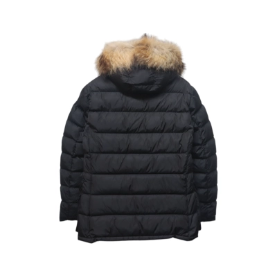 EM Sneakers Moncler Mid-Length Hooded Fur Collar Button Down Jacket Black 02