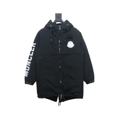 EM Sneakers Moncler Sleeve LOGO Lettering Long Down Jacket Black 01