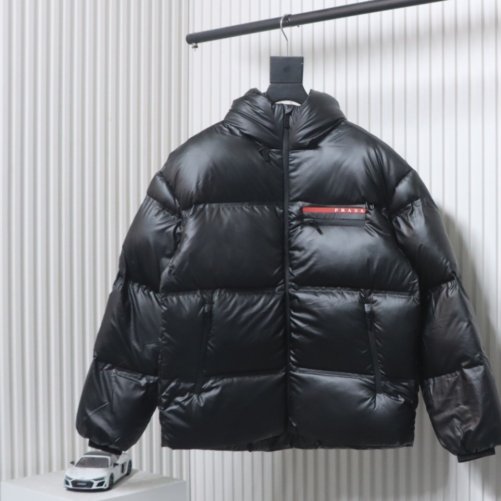 EM Sneakers Prada Red Stripe Logo Down Jacket Black