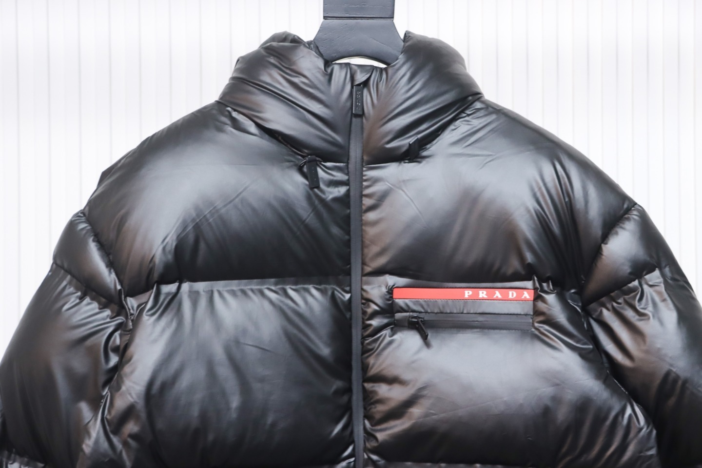 EM Sneakers Prada Red Stripe Logo Down Jacket Black