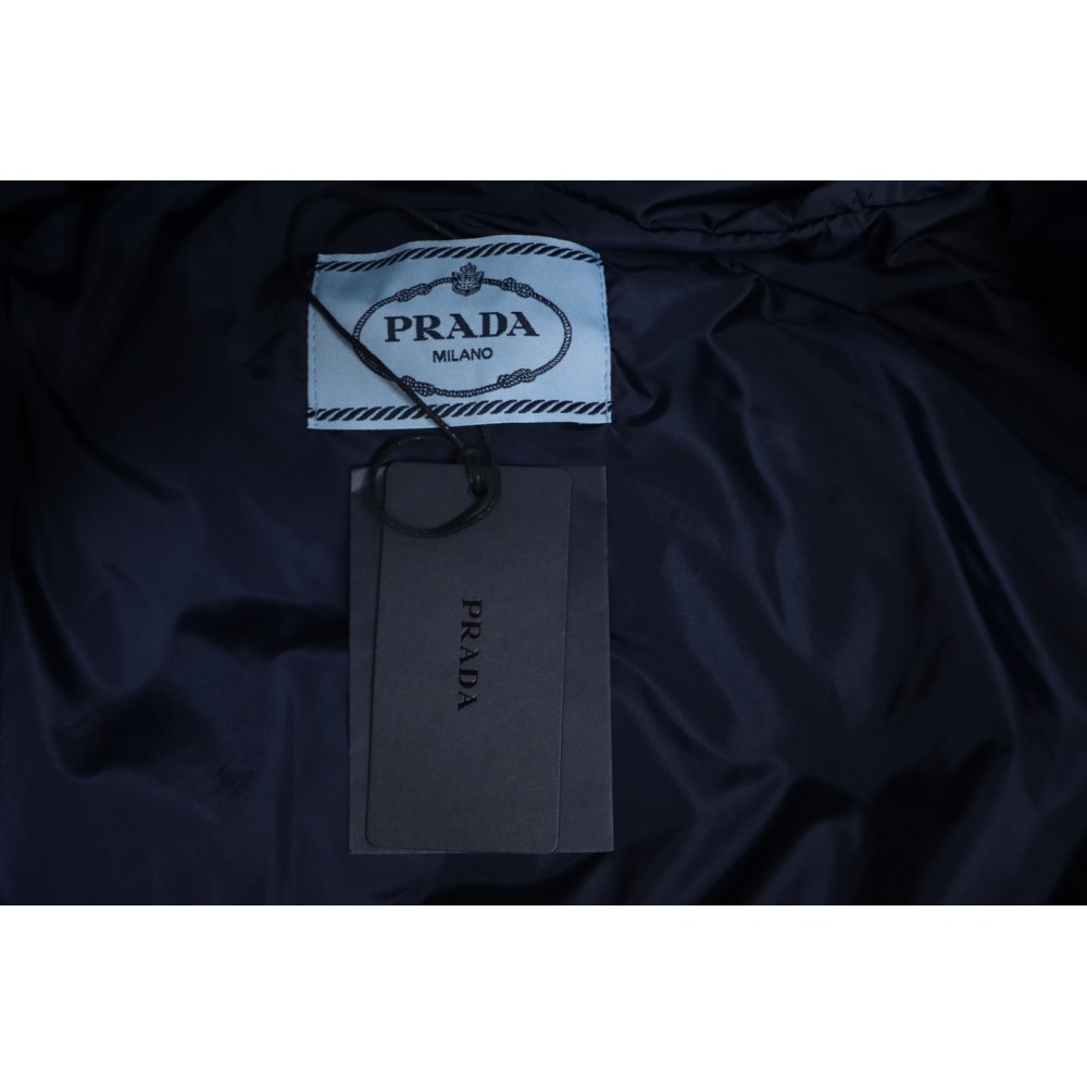 EM Sneakers Prada Triangle Logo Solid Color Hooded Down Jacket Dark Blue