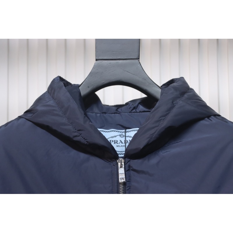 EM Sneakers Prada Triangle Logo Solid Color Hooded Down Jacket Dark Blue