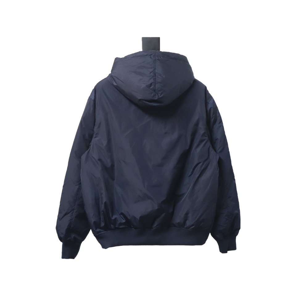 EM Sneakers Prada Triangle Logo Solid Color Hooded Down Jacket Dark Blue