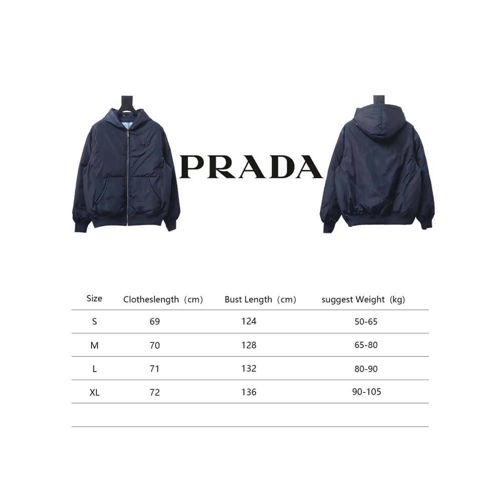 EM Sneakers Prada Triangle Logo Solid Color Hooded Down Jacket Dark Blue