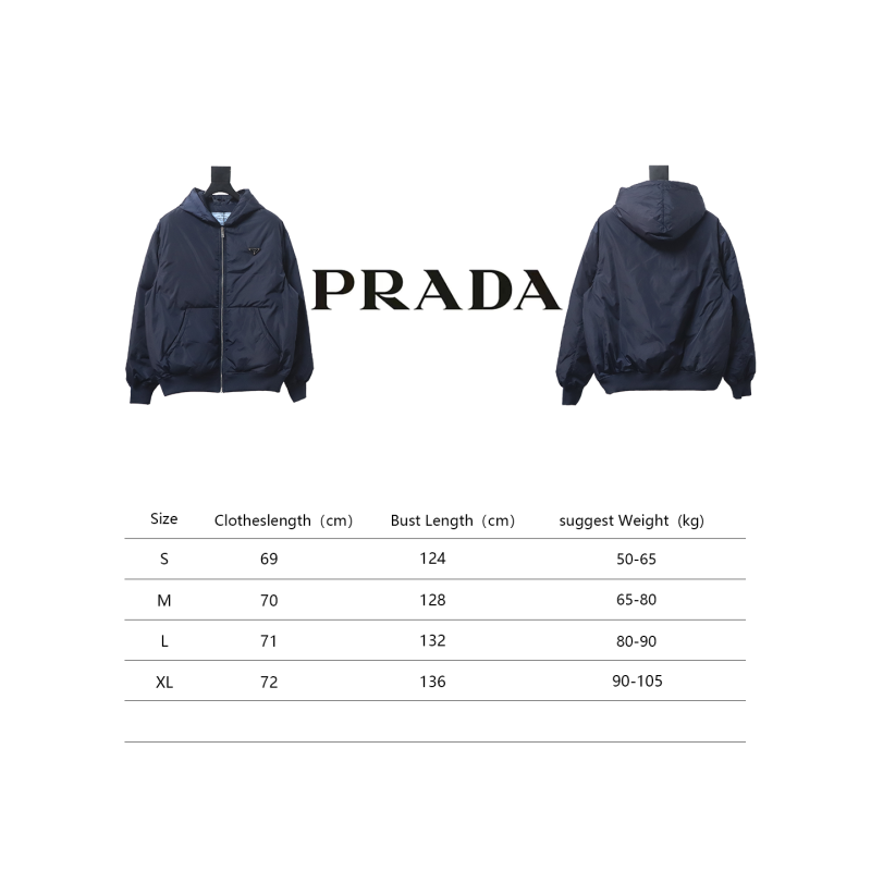 EM Sneakers Prada Triangle Logo Solid Color Hooded Down Jacket Dark Blue