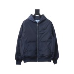 EM Sneakers Prada Triangle Logo Solid Color Hooded Down Jacket Dark Blue