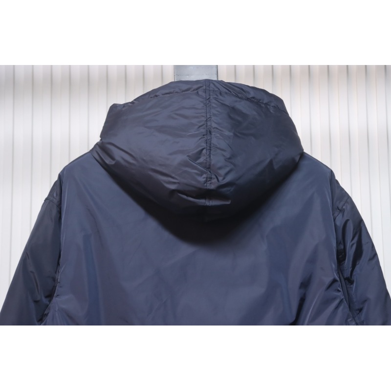 EM Sneakers Prada Triangle Logo Solid Color Hooded Down Jacket Dark Blue