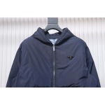 EM Sneakers Prada Triangle Logo Solid Color Hooded Down Jacket Dark Blue