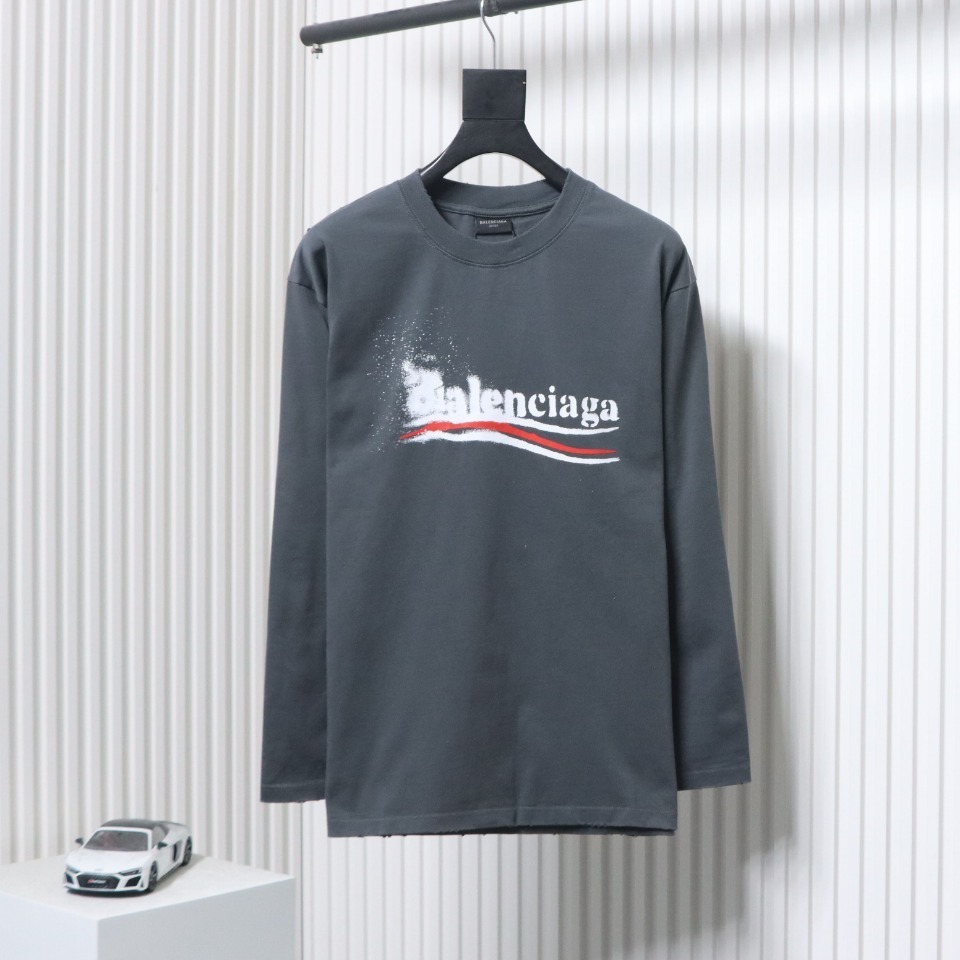 EM Sneakers Balenciaga 24Fw Blurred Cola Print Washed Ripped Long Sleeve Dark Blue