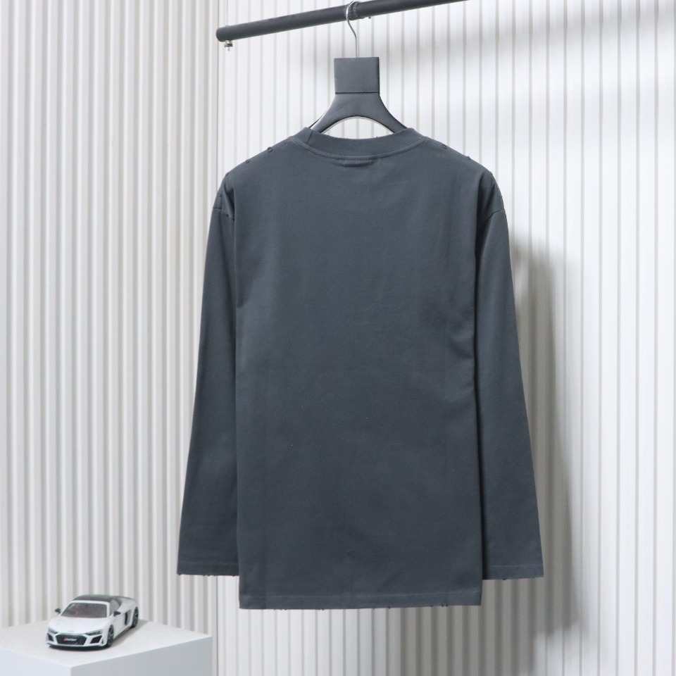 EM Sneakers Balenciaga 24Fw Blurred Cola Print Washed Ripped Long Sleeve Dark Blue