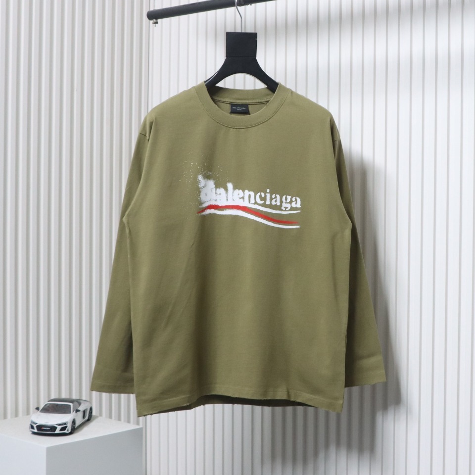 EM Sneakers Balenciaga 24Fw Blurred Cola Print Washed Ripped Long Sleeve Green