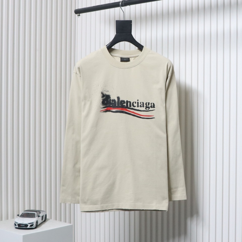 EM Sneakers Balenciaga 24Fw Blurred Cola Print Washed Ripped Long Sleeve White