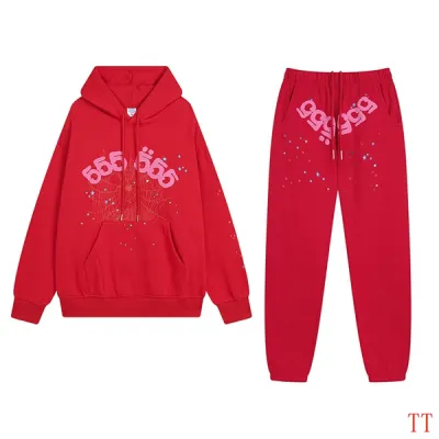 EM Sneakers Sp5der Hoodie & Sweatpant Set Angel Number SS22 Red 01