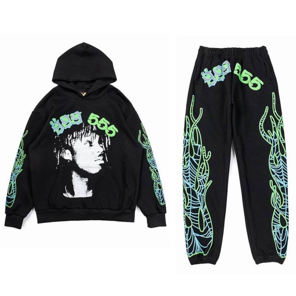 EM Sneakers Sp5der Hoodie & Sweatpant Set Classic Hip Hop Logo Print