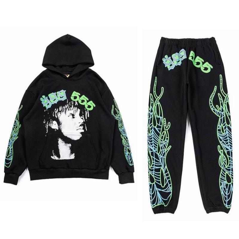 EM Sneakers Sp5der Hoodie & Sweatpant Set Classic Hip Hop Logo Print