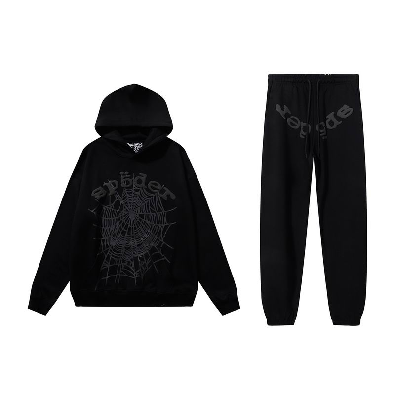 EM Sneakers Sp5der Hoodie & Sweatpant Set OG Web Heather Black