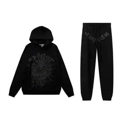 EM Sneakers Sp5der Hoodie & Sweatpant Set OG Web Heather Black 01