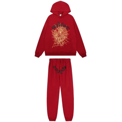 EM Sneakers Sp5der Hoodie & Sweatpant Set OG Web V2 Red 01
