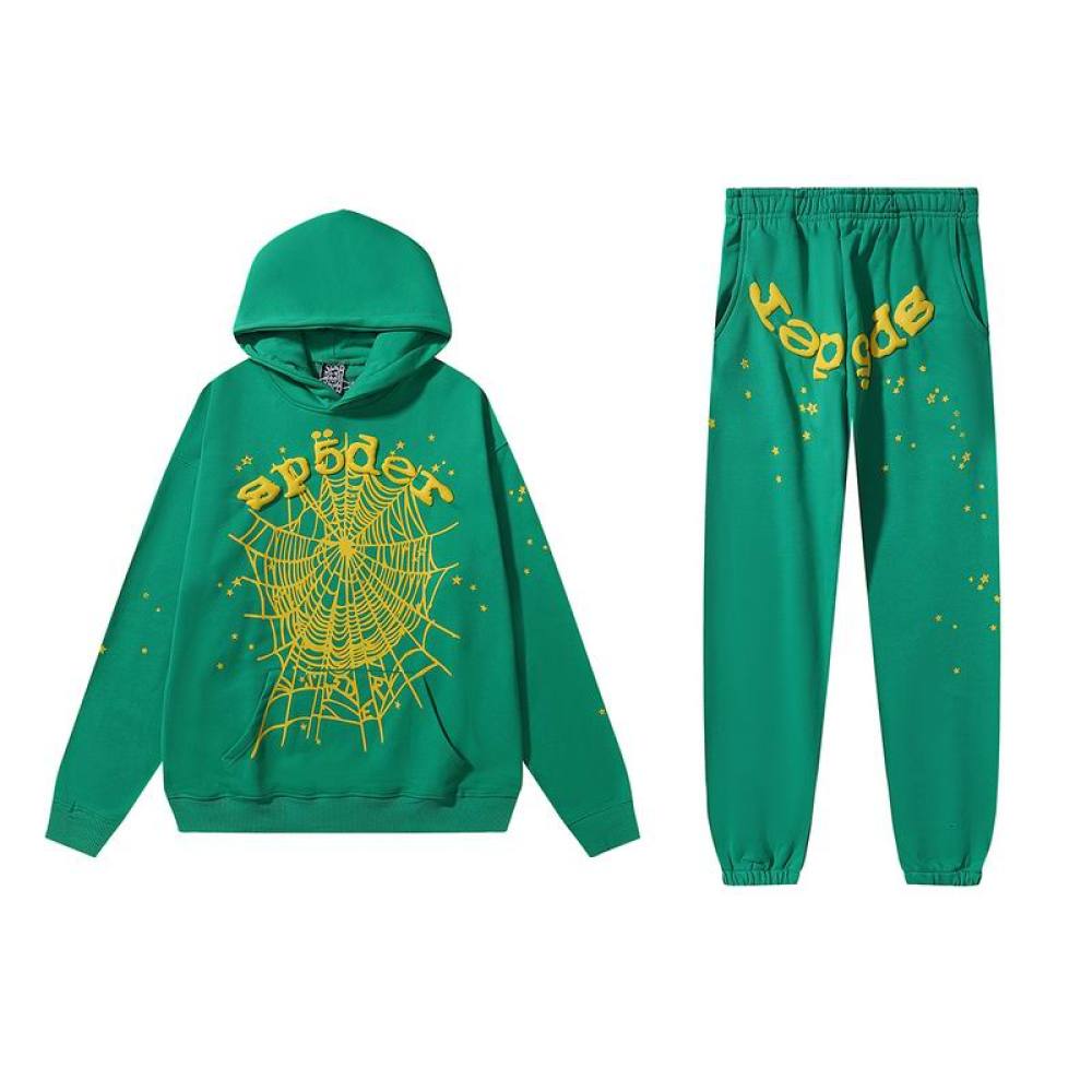 EM Sneakers Sp5der Hoodie & Sweatpant Set Star OG Web V2 Green