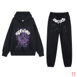 EM Sneakers Sp5der Hoodie & Sweatpant Set Web Black and Purple