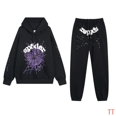 EM Sneakers Sp5der Hoodie & Sweatpant Set Web Black and Purple 01