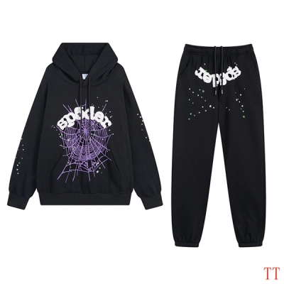 EM Sneakers Sp5der Hoodie & Sweatpant Set Web Black and Purple 01