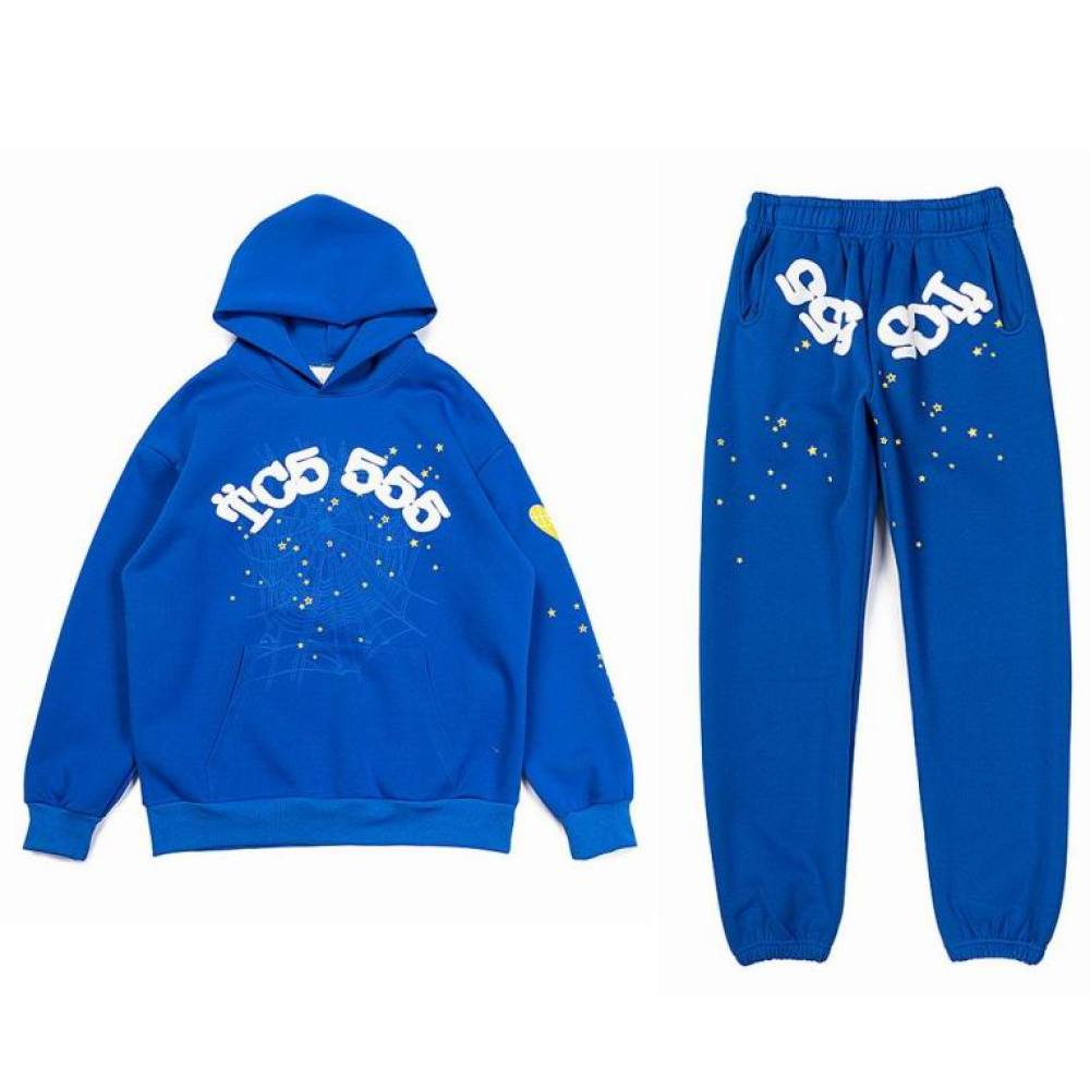 EM Sneakers Sp5der Hoodie & Sweatpant Set Web Print Gothic TC5 Blue