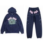 EM Sneakers Sp5der Hoodie & Sweatpant Set Worldwide 555 Angel Number Navy Blue