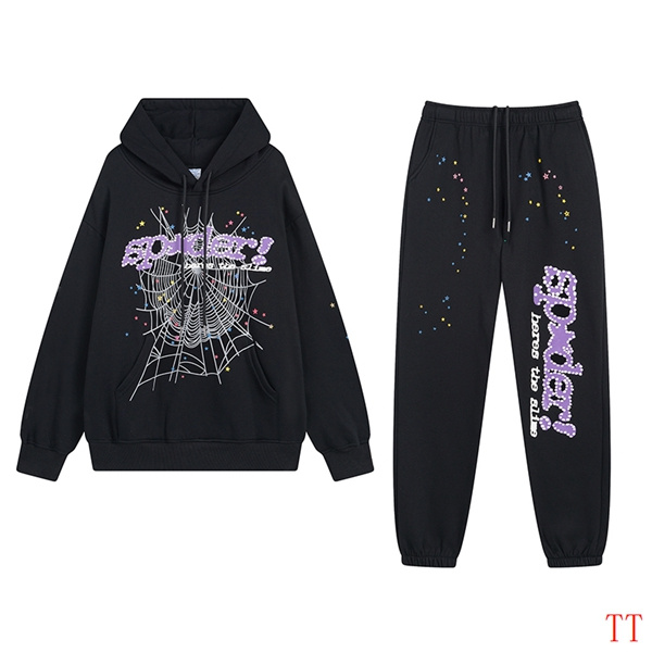 EM Sneakers Sp5der Hoodie & Sweatpant Set Young Thug Web Black and Purple