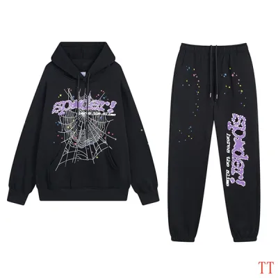 EM Sneakers Sp5der Hoodie & Sweatpant Set Young Thug Web Black and Purple 01